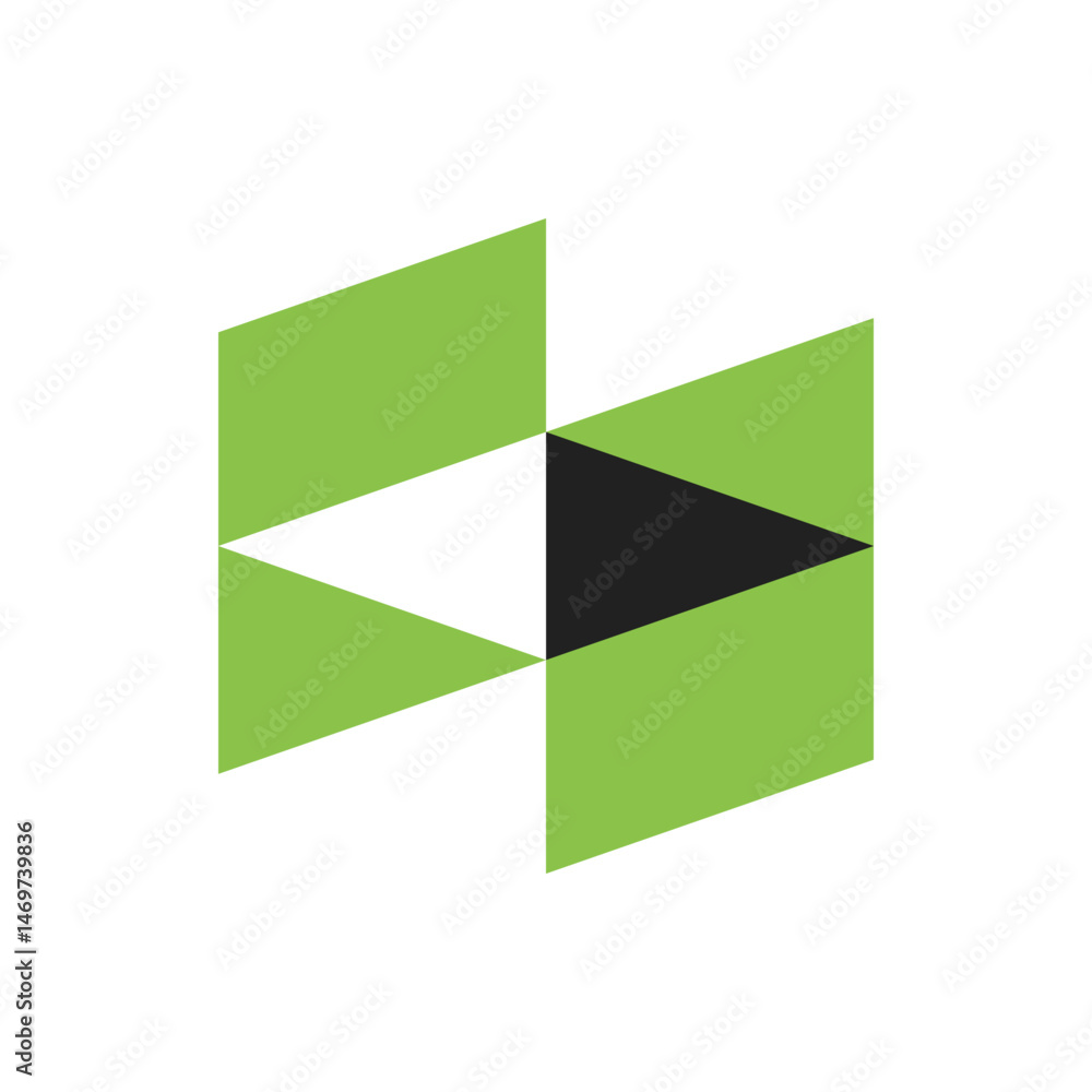 Poster geometric arrangement of green panels with white and black triangles in a symmetrical design element