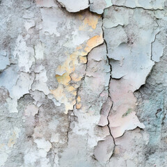 Fototapeta premium Close-up view of a weathered wall with peeling paint, revealing aged textures and cracks.