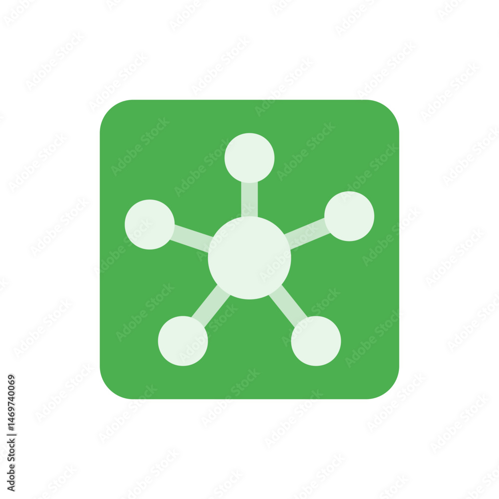 Poster illustration of a network connection with five nodes on a green rounded square background design ele