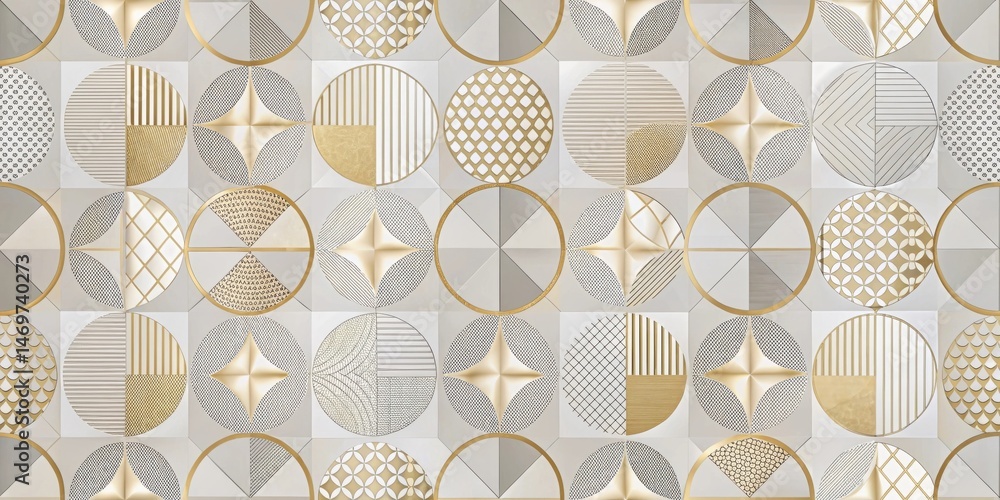Poster Elegant Geometric Pattern with Gold Accents and Subtle Textures in a Repeating Design