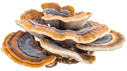 Vibrant Many-Colored Polypore Mushroom Coriolus Versicolor Fungus