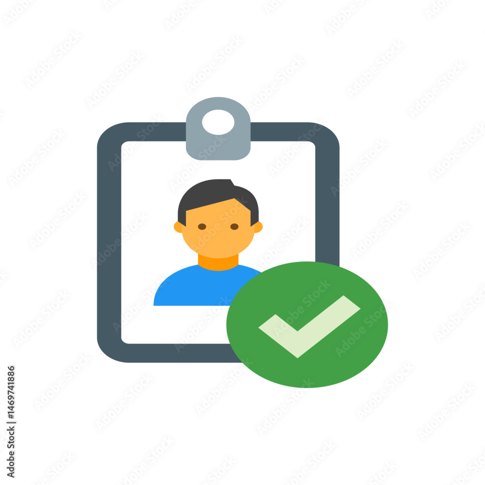 Poster clipboard with a person icon and a green check mark indicating approval or completion is displayed h