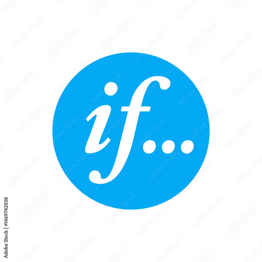 Poster if logo featuring white script text and three dots inside a blue circle representing conditional log