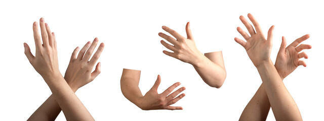 Both hands crossing in a warm embrace, symbolizing love and care. Graceful gesture showing bond and