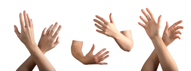 Both hands crossing in a warm embrace, symbolizing love and care. Graceful gesture showing bond and