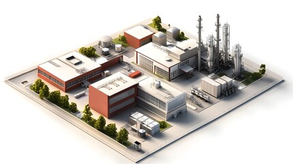 A large industrial plant with a large tank in the foreground. The sky is cloudy and the atmosphere is industrial