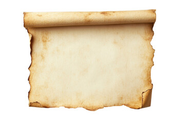 Old paper scroll with burnt edges isolated on transparent background