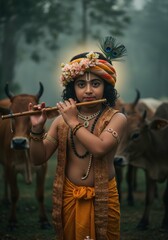 Fototapeta premium Shree Krishna for Janmashtami, Makhan Chor, Bal Krishna, Cute 