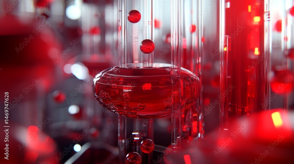 Poster high-tech visualization of dna and blood components in red color