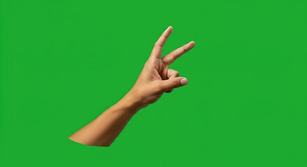 Naklejka premium Hand Gesture on Green Screen: Two Fingers Up