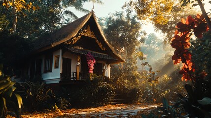 Charming house surrounded by lush greenery.