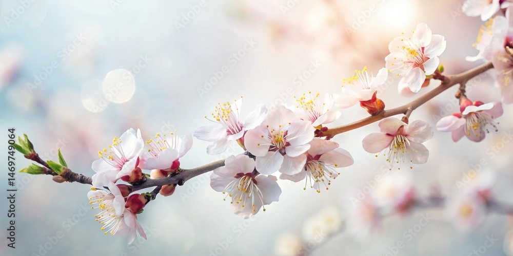 Aufkleber delicate spring blossoms on a branch, soft light and gentle bokeh background