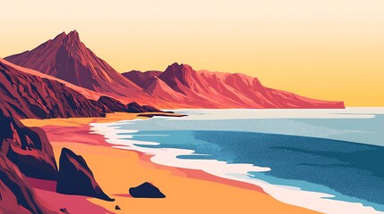 Fototapeta premium Sunset Coastline with Volcanic Mountains.