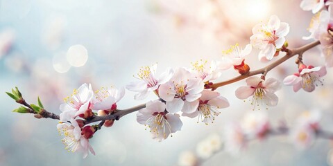 Obraz premium Delicate Spring Blossoms on a Branch, Soft Light and Gentle Bokeh Background