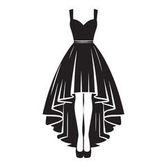 Stylish high-low dress silhouette with sleek A-line cut – High-low dress vector – High-low dress illustration – ladies dress silhouette – silhouette of high-low dress

