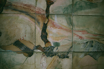 Abstract Grunge Texture with Cracks and Mesh Patterns, Vintage Wall Surface Background