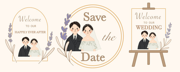 vector illustration set of engagement and wedding organizer bride and groom. for graphic resources design wedding organizer, engagement, wedding invitation card, wedding board