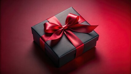 Fototapeta premium A Dark Gift Box with a Crimson Ribbon, a Symbol of Elegance and Mystery