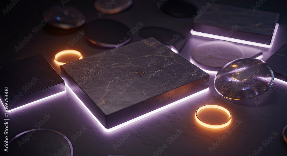 Poster abstract design object with neon lighting