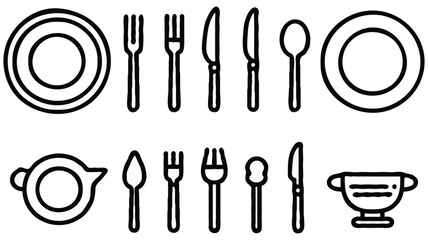 Cutlery Icon Set For Restaurant Menu And Tableware Design Elements