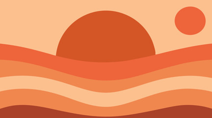 Flat simple Geometric Landscape Background with sun. Flat Mountain Landscape 