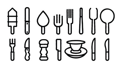 Kitchen Utensils Line Art Flat Design Icons Cooking And Dining Elements