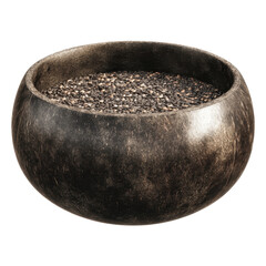 Dark Wooden Bowl Filled with Black and White Seeds