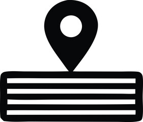 A vector illustration features a classic map pin marker icon, a recognizable symbol for GPS navigation and location on travel maps