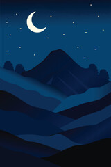Obraz premium night landscape with moon and stars
