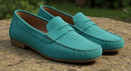 Naklejka premium Teal suede loafers