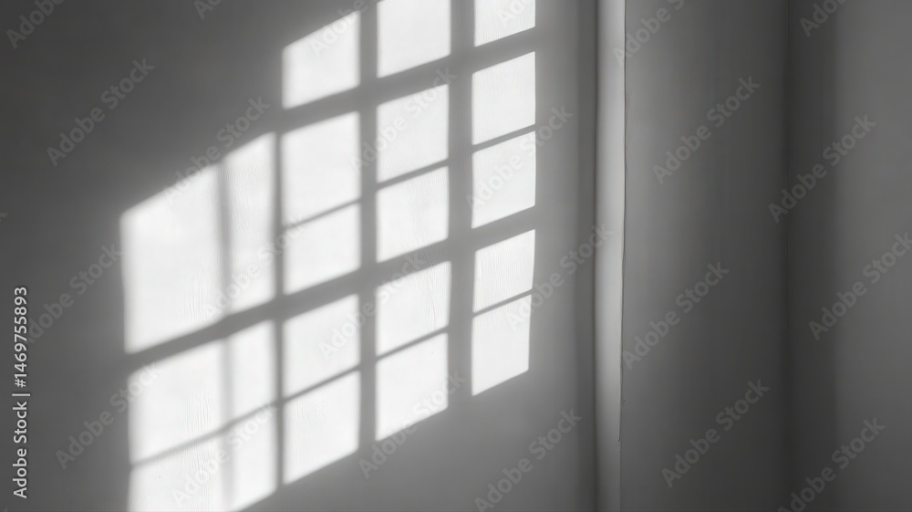 Aufkleber square window shadow pattern on white wall corner in monochrome interior architecture and minimalist