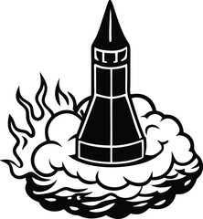 Black and white vector illustration with a pencil, hat silhouette design