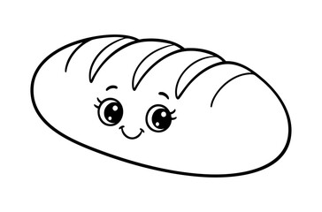 Smiling Bread Cartoon: A cartoon illustration of a loaf of bread with a friendly smile and cute eyes, perfect for baking-themed design projects, kids' learning materials, or social media posts.  