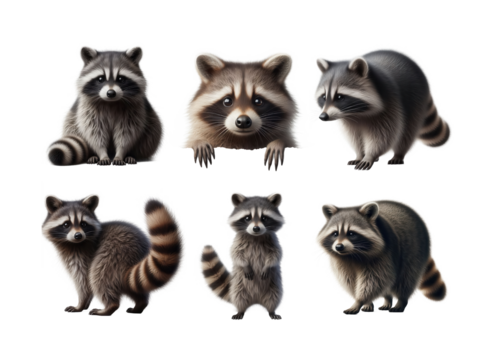 Raccoon collage in various poses