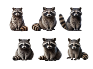 Raccoon family portraits in studio