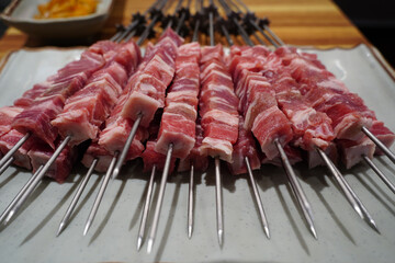Raw Lamb Skewers Ready for Grilling