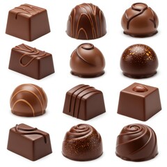 Fototapeta premium Assorted chocolates candies isolated on white background