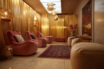 Cozy relaxation space with warm ambiance.