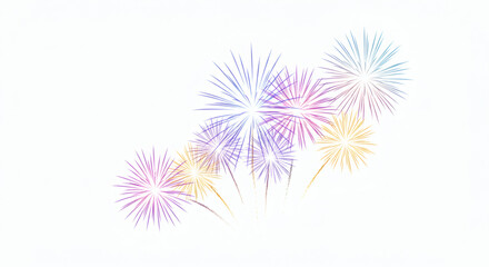Colorful Fireworks Display with Blue Purple and Gold Bursts