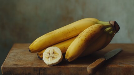 Still Life Photography: A Bunch of Ripe Bananas on Wooden Board