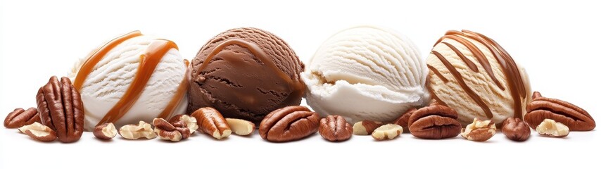 Assorted Ice Cream Scoops with Pecans