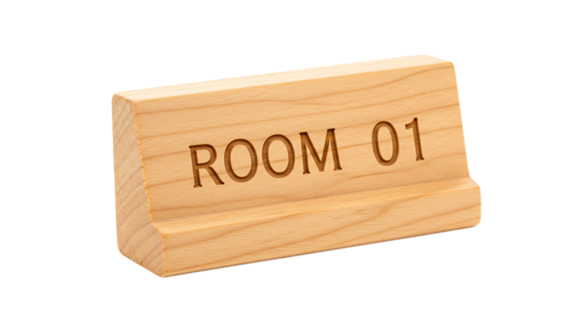Close-up Shot of a Wooden Room Number Sign with Minimalist and Clean Design