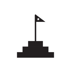 Staircase with goal flag icon vector. Ascending staircase with a flag at the top. Depicts personal growth, success journey, and goal achievement.