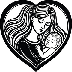 A beautiful woman with long hair holds a heart, a vector illustration showcasing glamour and love in a stylish design