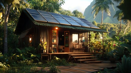 Obraz premium Eco-friendly house surrounded by lush greenery.