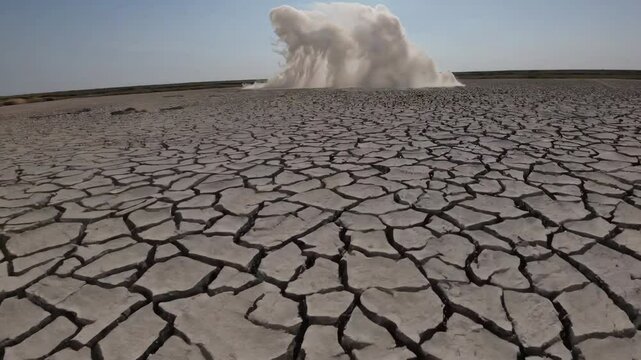 Dramatic geyser eruption on parched drought landscape captured in high resolution