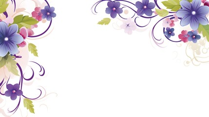 Elegant Ornate Swirl Floral Frame with Flowers on White Background for Design Projects