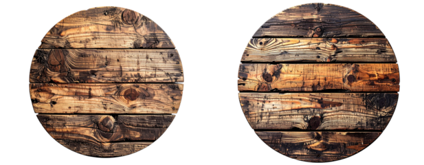 Rustic Round Wooden Sign with Natural Grain Texture, isolated on transparent background