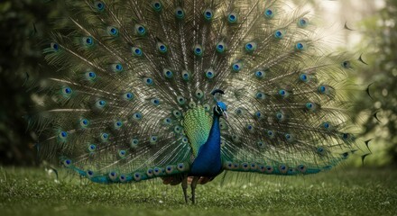 Obraz premium Peacock displaying its vibrant plumage