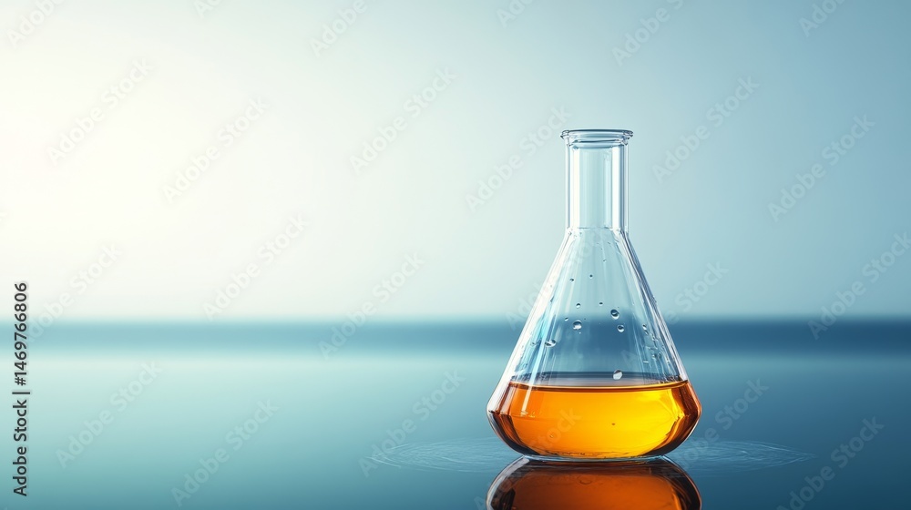 Poster transparent laboratory flask containing acetic acid solution